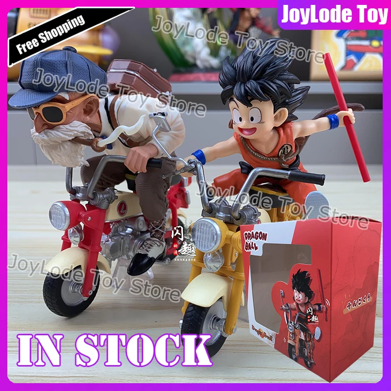 

In Stock GK 15cm Dragon Ball Anime Figures Childhood Goku Figure motorbike Master Roshi Minifigures Desktop decoration Toys Gift