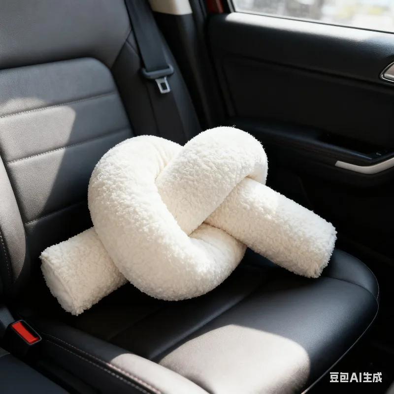 1/2 Kreatives Auto-Sitzkissen aus Lammfell, einfarbig, geknotet, schwarz-weißes, modisches Autokissen aus weichem Fleece
