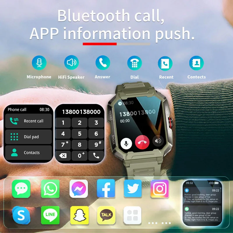 2023 novo relógio inteligente homens militar robusto ip68 à prova dip68 água relógios bluetooth chamada 1.85 smartwsmartwfitness smartwatch para