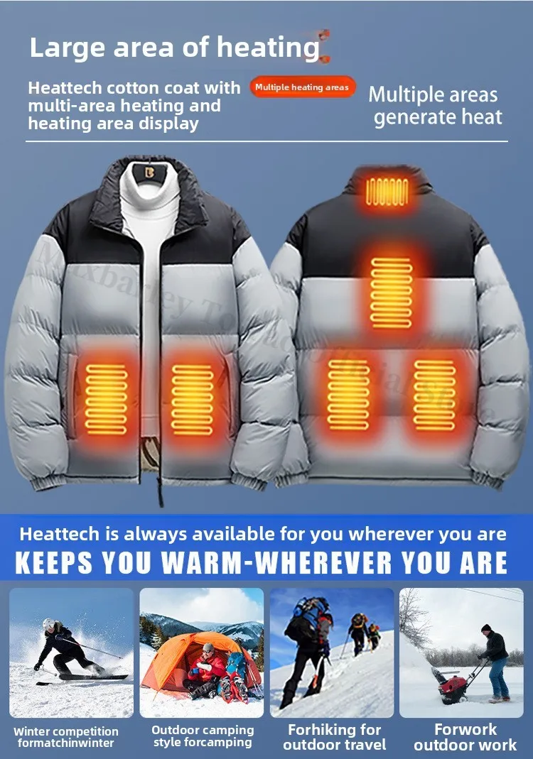 6 مناطق سترة قطن دافئة سترة التدفئة الكهربائية 2025 جديد الرجال والنساء ملابس رياضية الجرافين معطف دافئ USB التزلج سترة دافئة