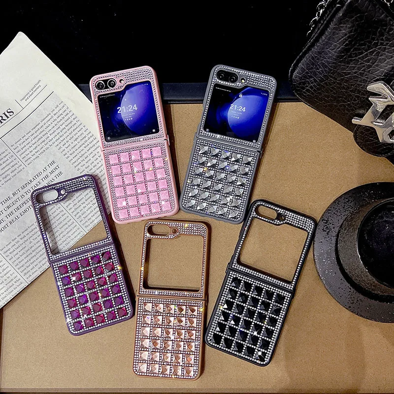 New shiny diamond checkered TPU mobile phone case suitable for Samsung Galaxy Z Flip6 Z Flip5 Z Flip4 Z Flip3 5G Fashion case