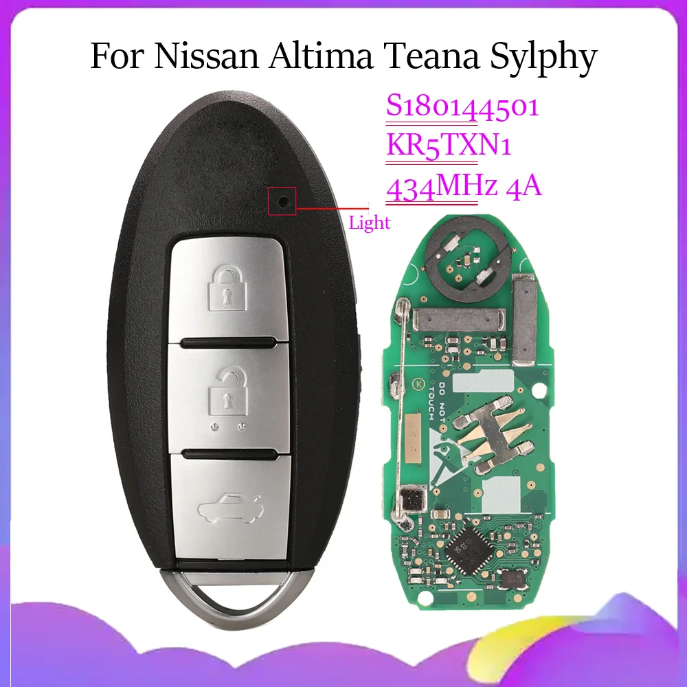 jingyuqin New S180144501 KR5TXN1 Keyless Remote Smart Car Key For Nissan Altima Teana Sylphy 434MHz With 4A-PCF7938X Chip 3BTNS