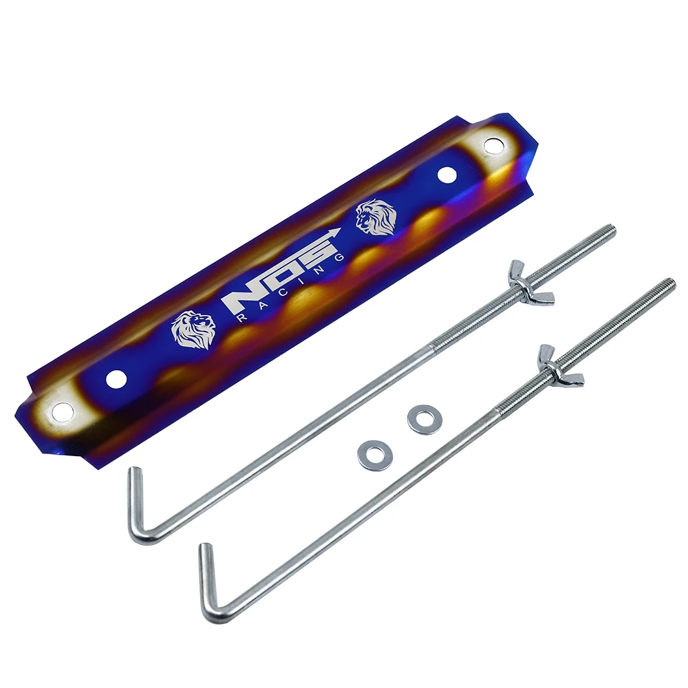 JDM style NOSracing High Quality Stainless Steel Burnt Blue Billet Battery Tie Down Bar for Universal car