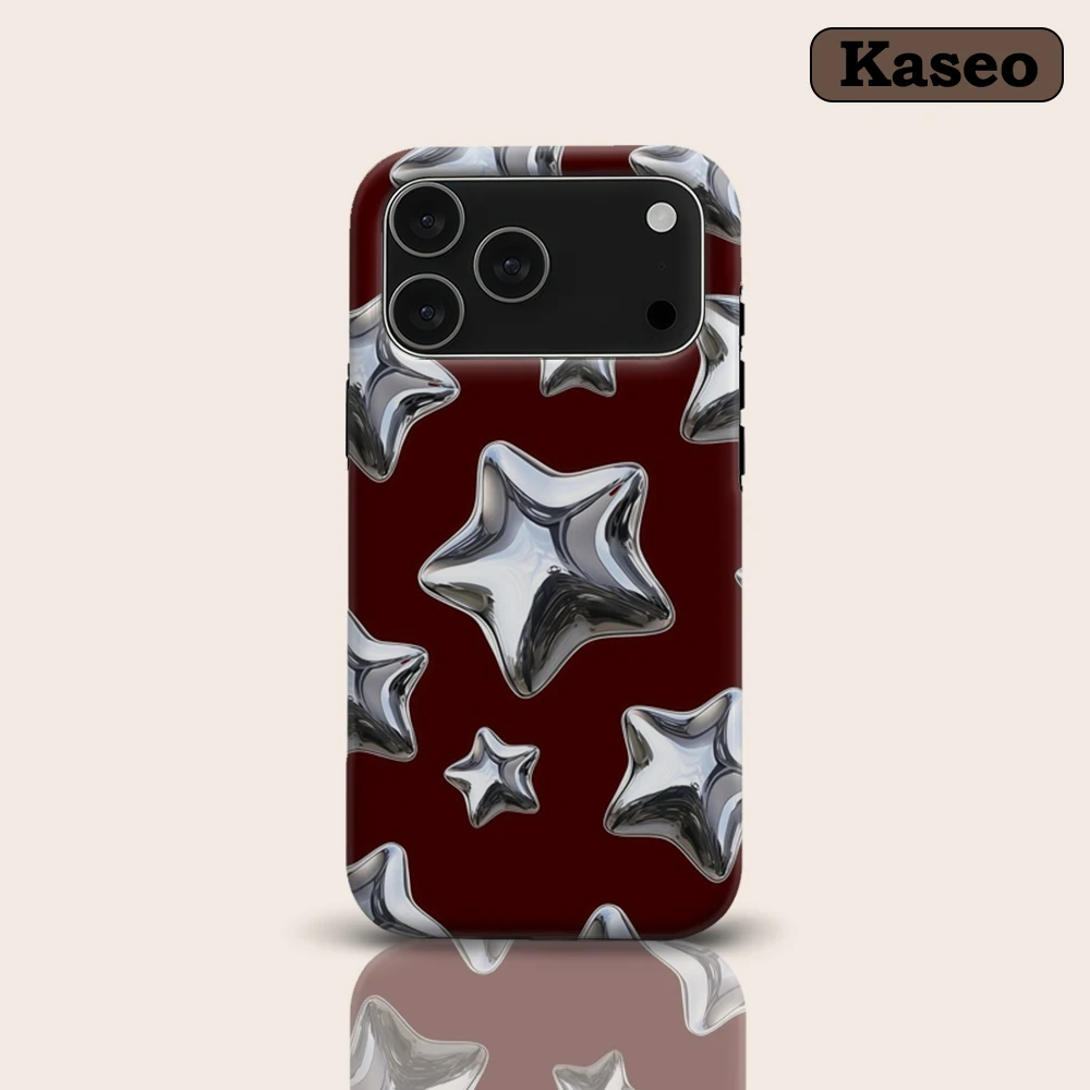 Metallische 3D-Sternkunst auf Rot für magnetische Handyhülle für iPhone 17 16 15 14 13 Pro Max Plus – Robuste Einzel- und Doppelschicht-Hülle