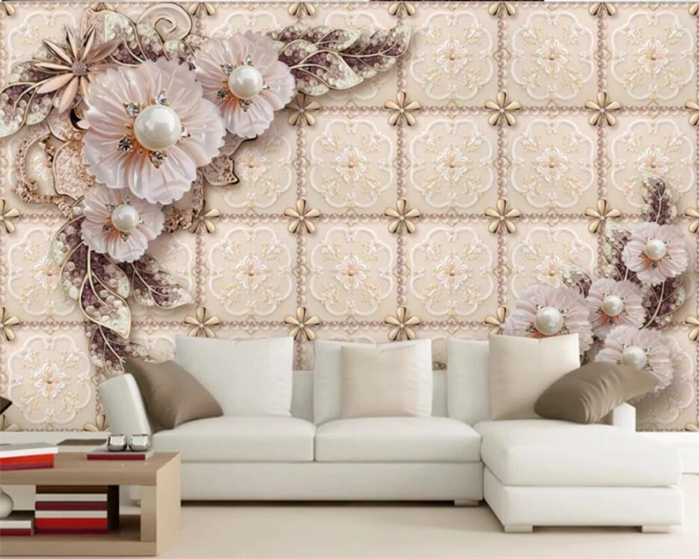 

Custom wallpaper 3d mural luxury exquisite three-dimensional jewelry flower living room papel de parede TV background wall paper