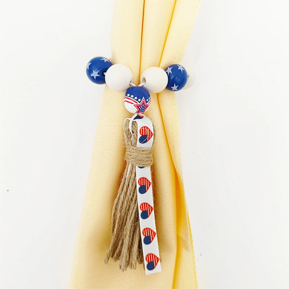 

5Pcs Wooden Napkin Rings Beaded Decorative Buckles for Dining Table Independence Day Party Napkin Holders Table Decor