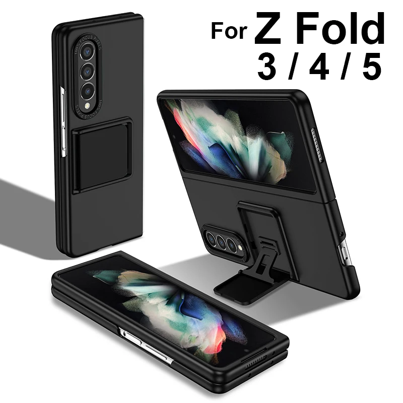 For Galaxy Z Fold 3 4 5 Case With Built-in Kickstand Bracket Camera Protection Anti Scratch Cover Black Blue Green For Z Fold 6