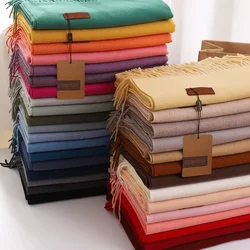 2024 inverno cachecol de caxemira feminino grosso quente pashmina xales envolve cor sólida borla senhora cobertor echarpe bufanda hijab