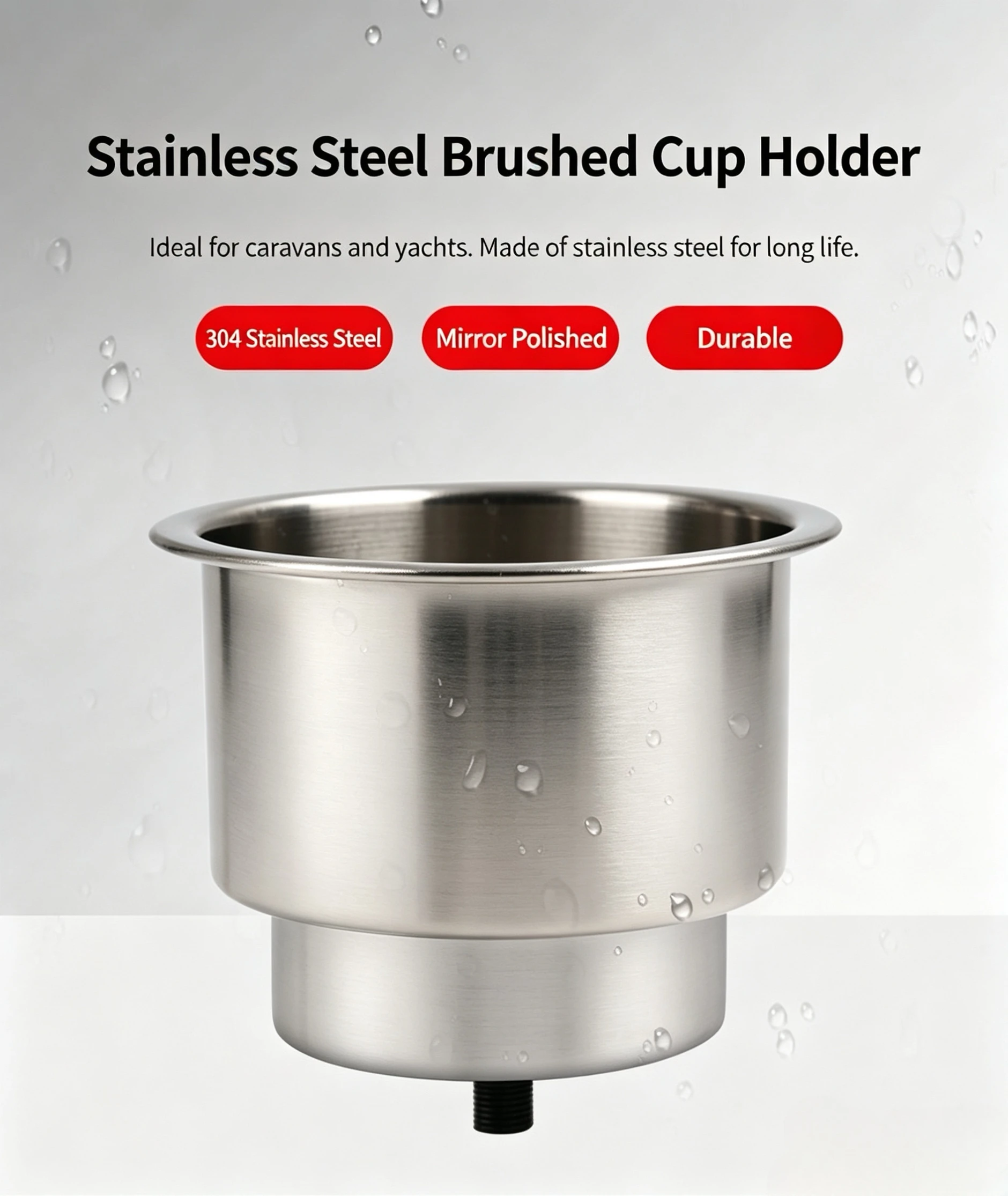 

4-Pack Stainless Steel Recessed Cup Holders with Drain Holes, Marine Boat Drink Holders