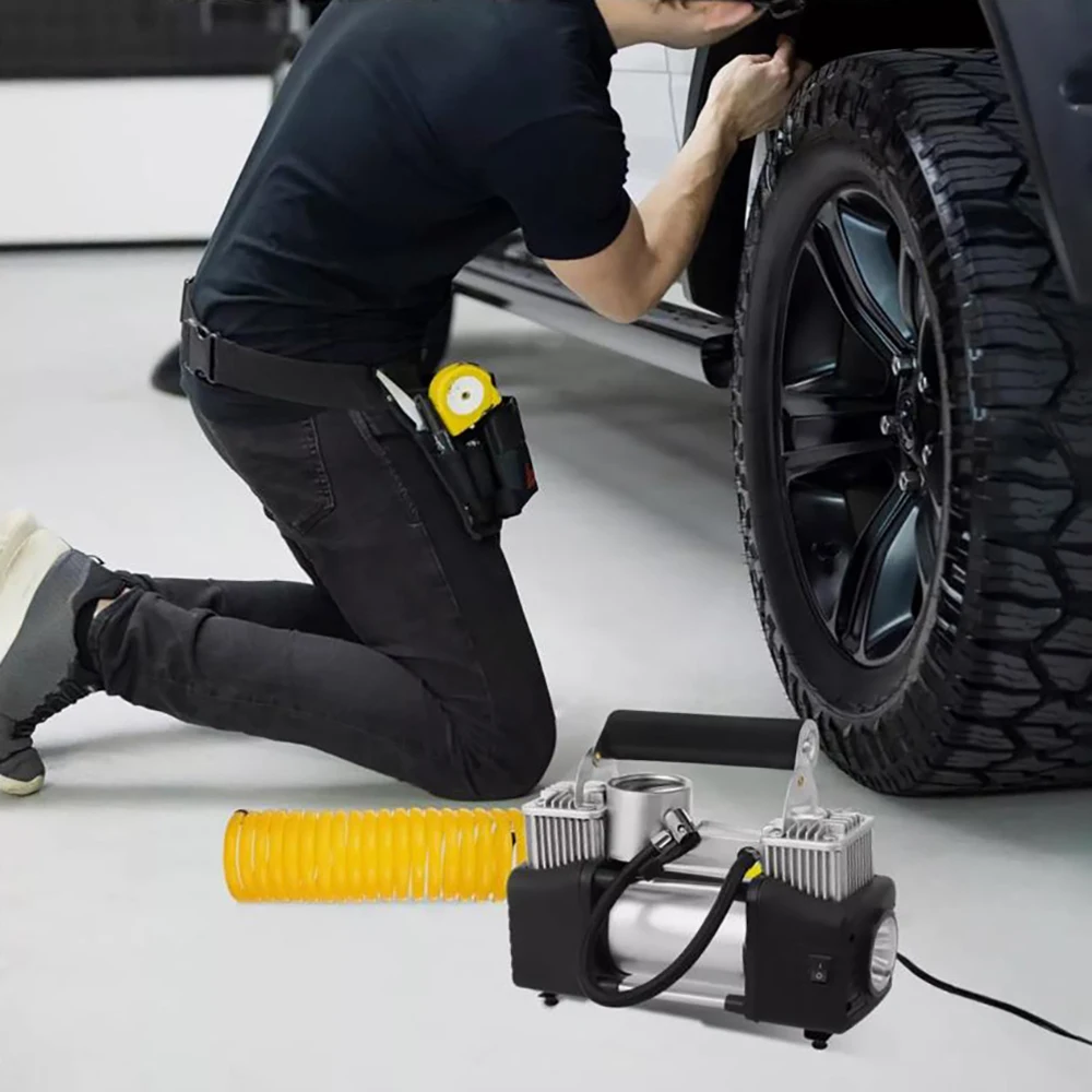 Heavy Duty 12V 150PSI Dual Cylinder Air Compressor Auto Tire Inflator Pump with LED Pressure Gauge for Car SUV Motorcycle Bicycle