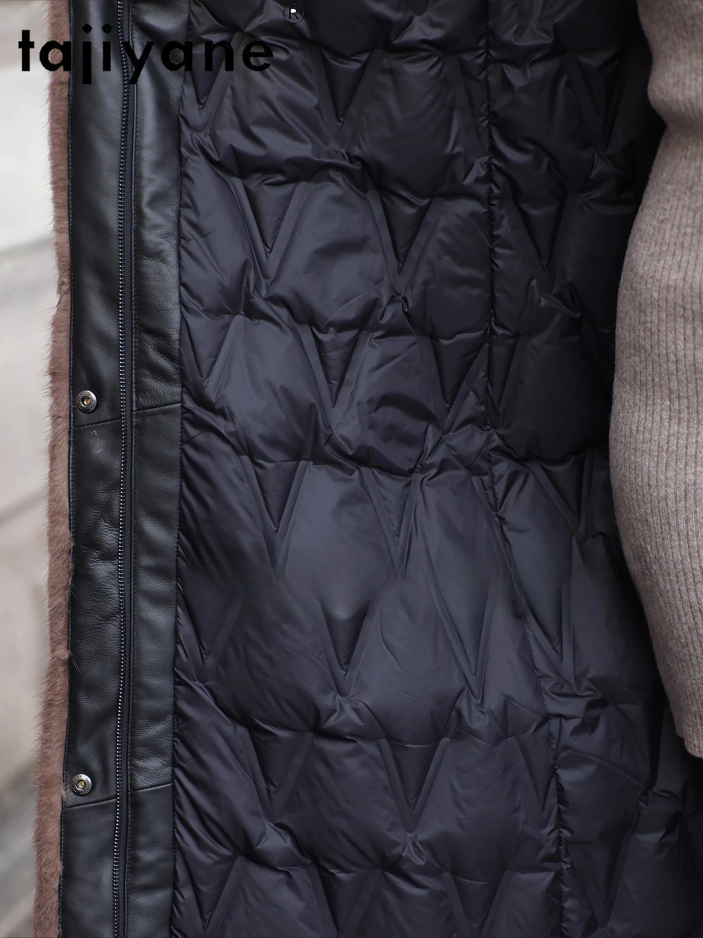 TAJIYANE 100%羊皮グースダウンコート レディース ムスクラットファー襟 本革ジャケット ロングパファージャケット 冬服 2025 롱코트