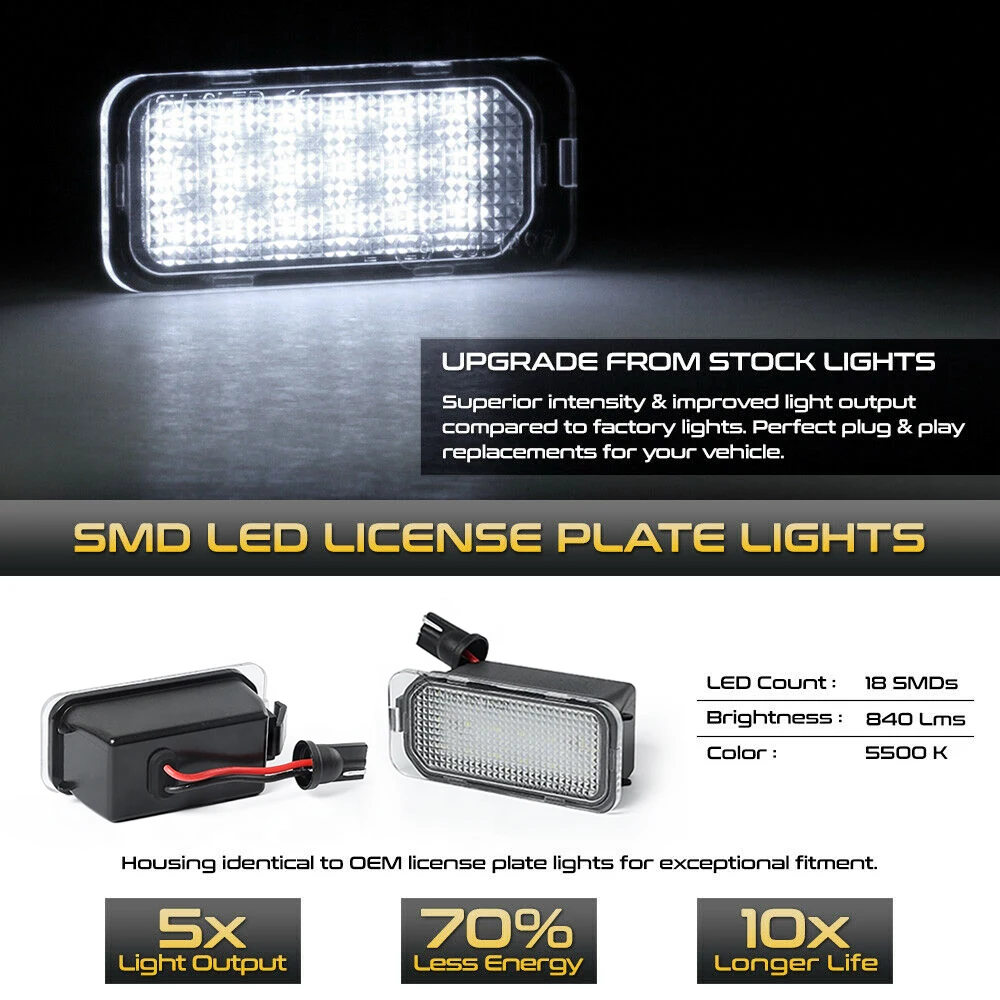 Lumière de plaque de planificateur de voiture LED, lampe de numéro pour Ford Mondeo Kuga Fi.C. Ranger Explorer ATIC Escape ktC-Max S-Max Focus, 2