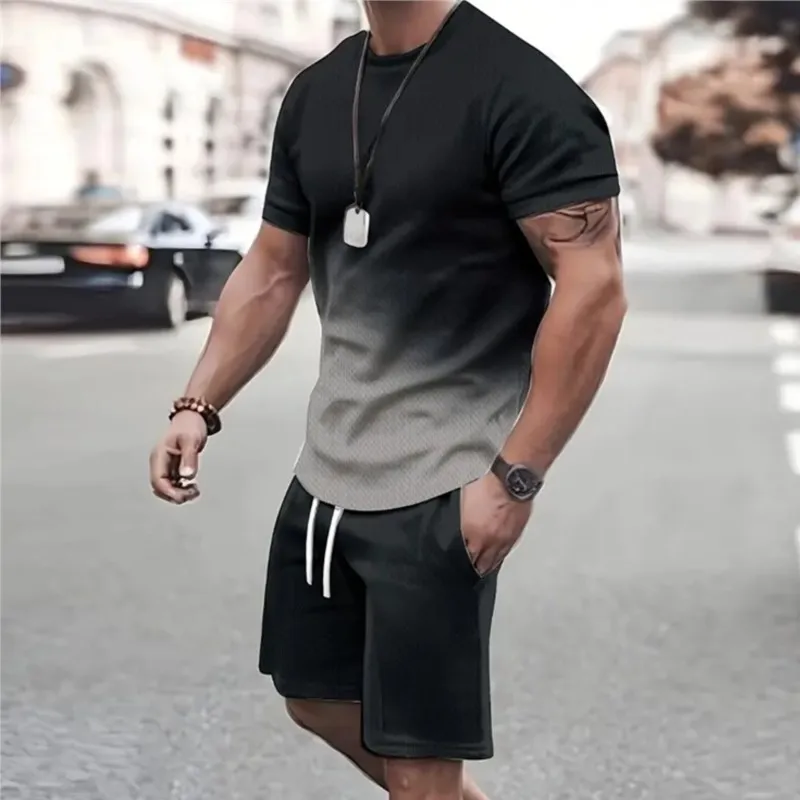 

Mens T Shirt Shorts Set Fashion Mens Cross Printed Short Sleeve 2 Pieces Oversized Outdoor Beach Sports Men's Plus Size Suit