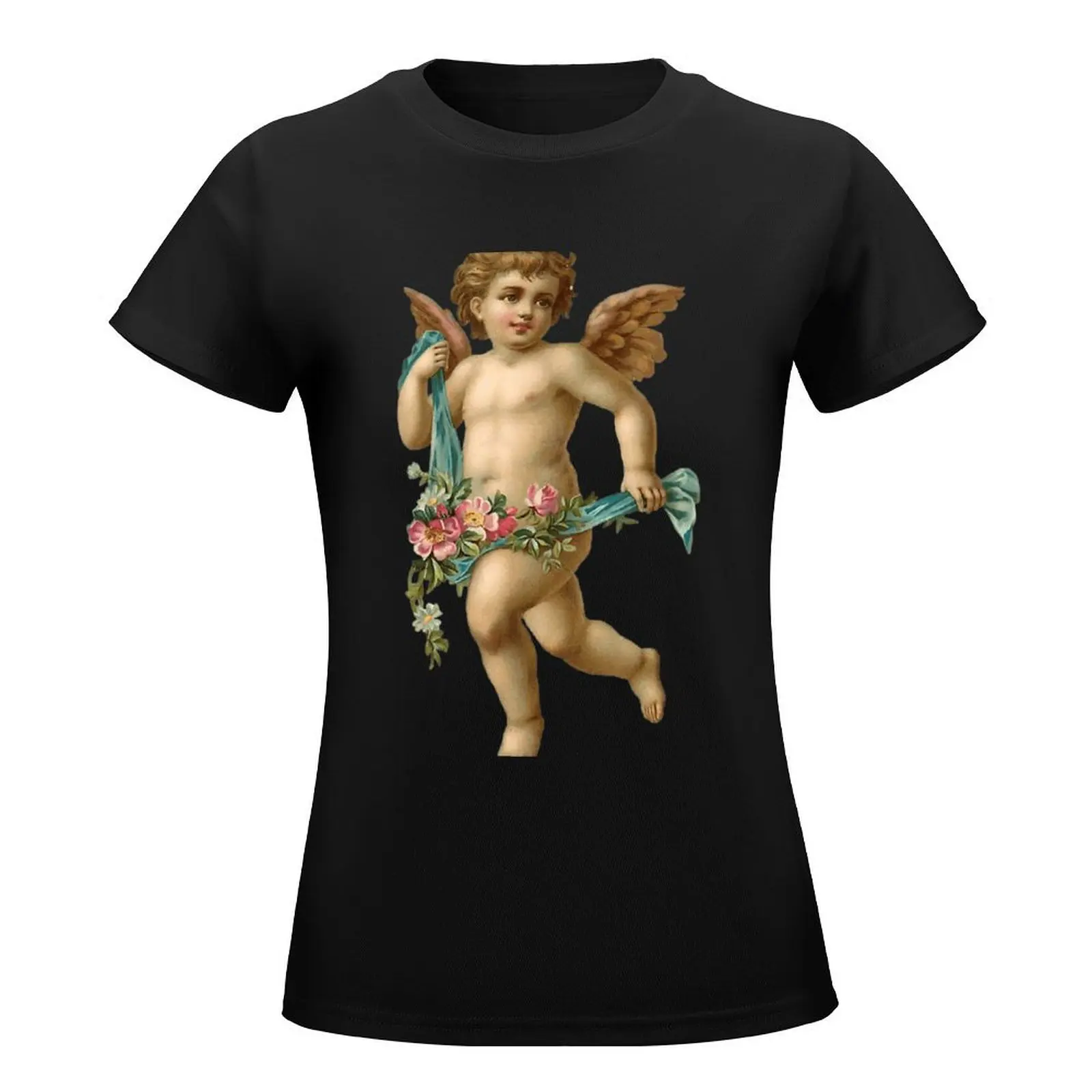 Heavenly vintage cherub with blue sash and flowers T-Shirt customs sports fans tops for Women