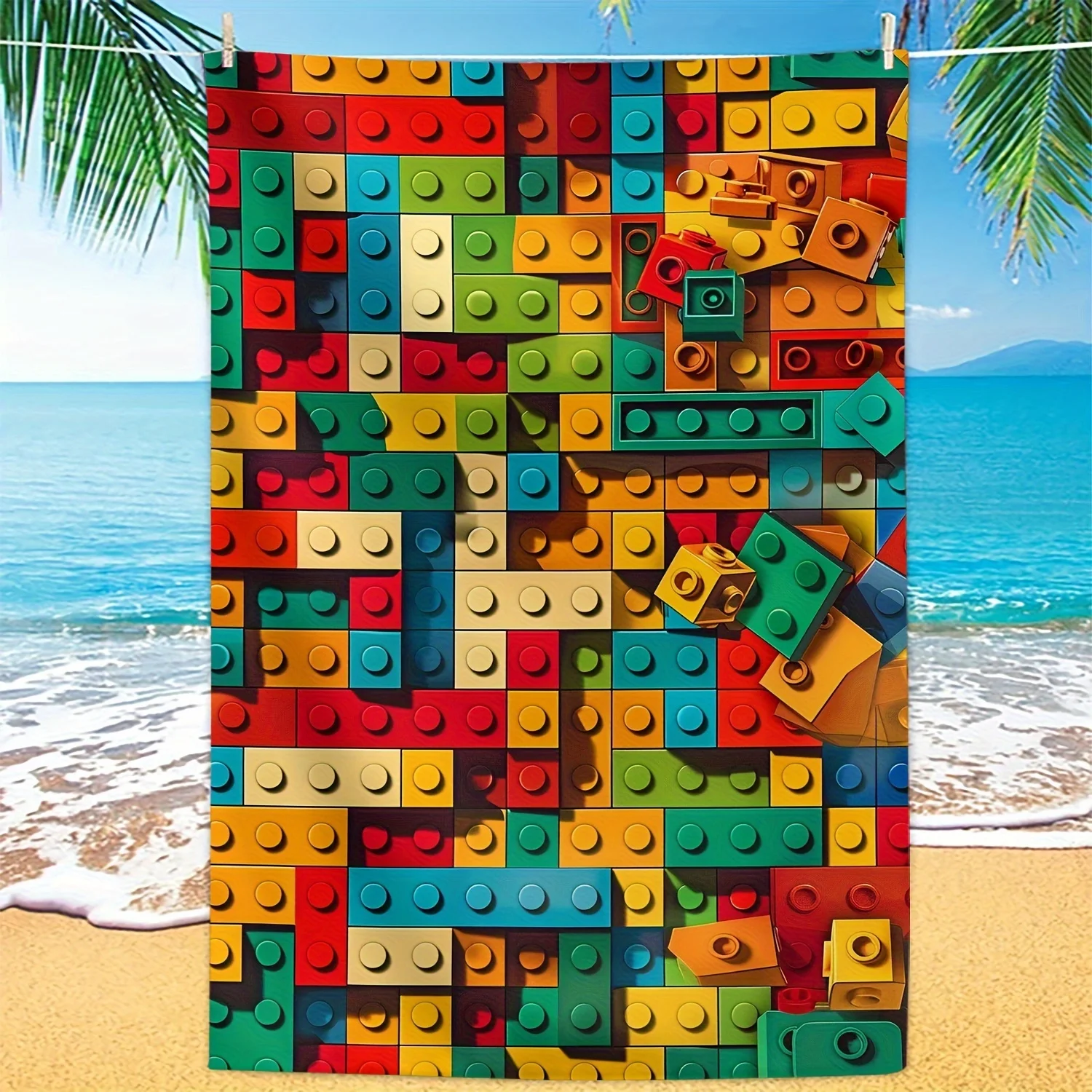 Block Pattern Summer Beach Towel, Ultra-Fine Microfiber Quick-Dry for Beach Pool