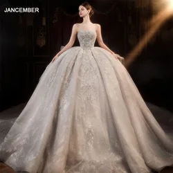 Popular Design Strapless Sequin Beads Ball Gown Organza Wedding Dress Gorgeous Backless Floor Length Bride Gowns Robe de mariée