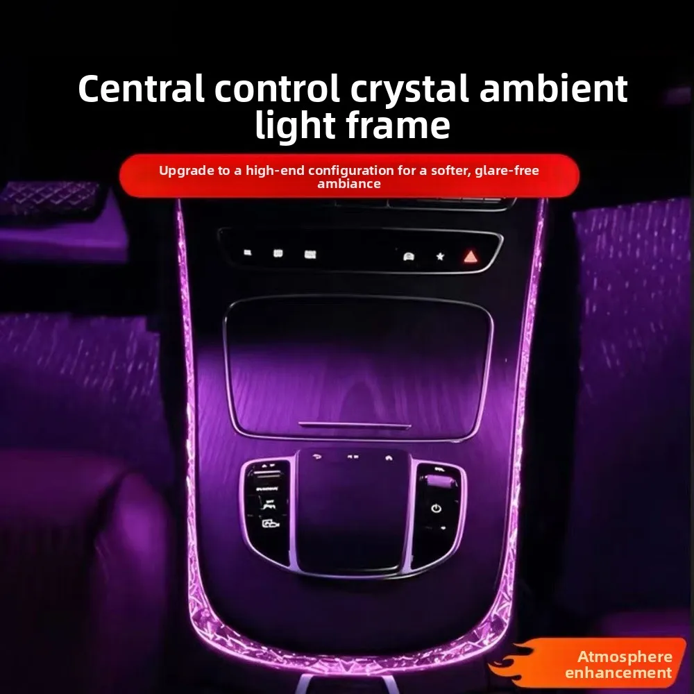 Central‑Control Crystal‑Texture Ambient‑Light Trim Frame, For Mercedes‑Benz W213 S213 C238 A238 E‑Class 16‑23 Interior Mod Parts