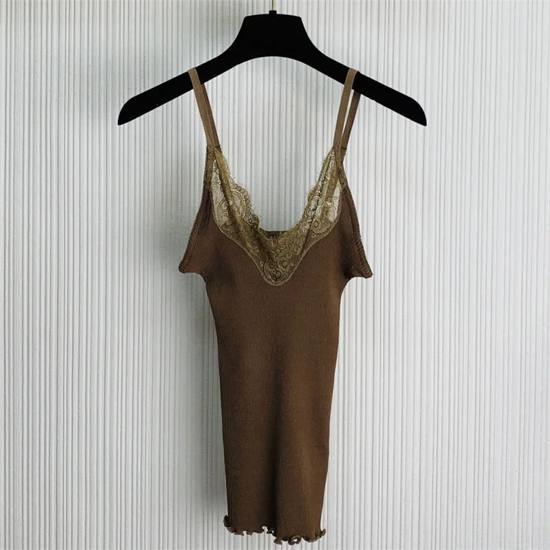 

Женский топ-жилет: Новинка 2026 года, кружевной лоскутный топ без рукавов для лета, с открытыми плечами, на бретельках, эластичный, облегающий, женский корсет