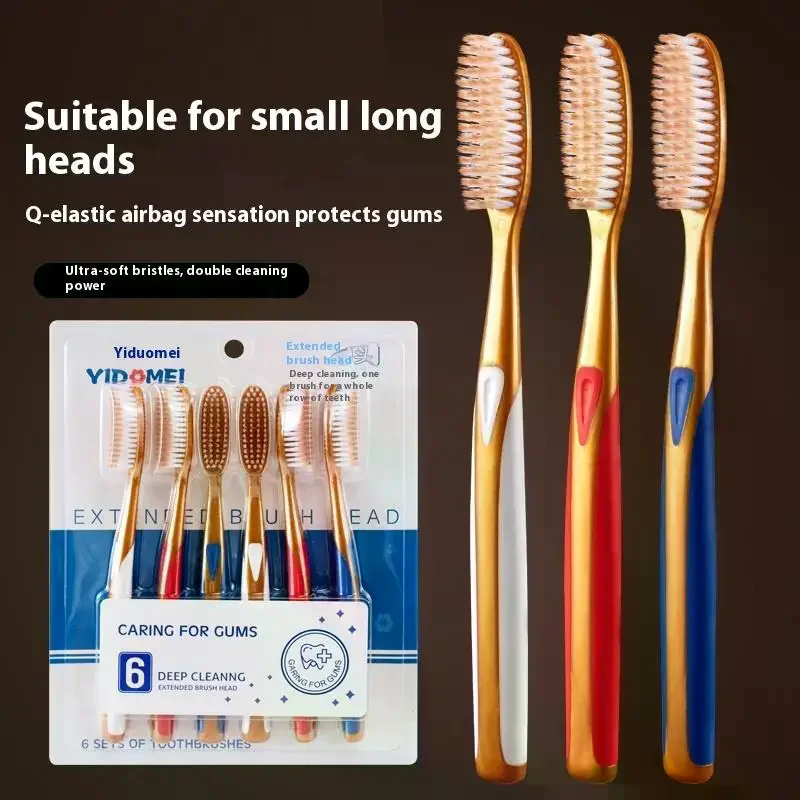 6pcs Large Head Soft Bristled Toothbrush, Anti Slip Wide Design, With Extended U-Shaped Brush Head