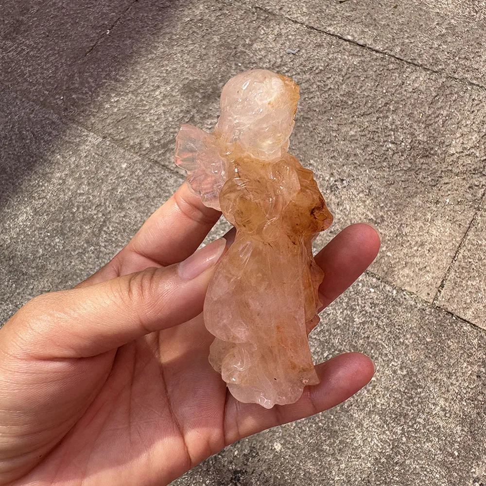 Custom Natural Yellow Hematoid Quartz Angel Figurine - 10cm Detailed Gemstone Guardian Angel Statue Collectible Home Decor