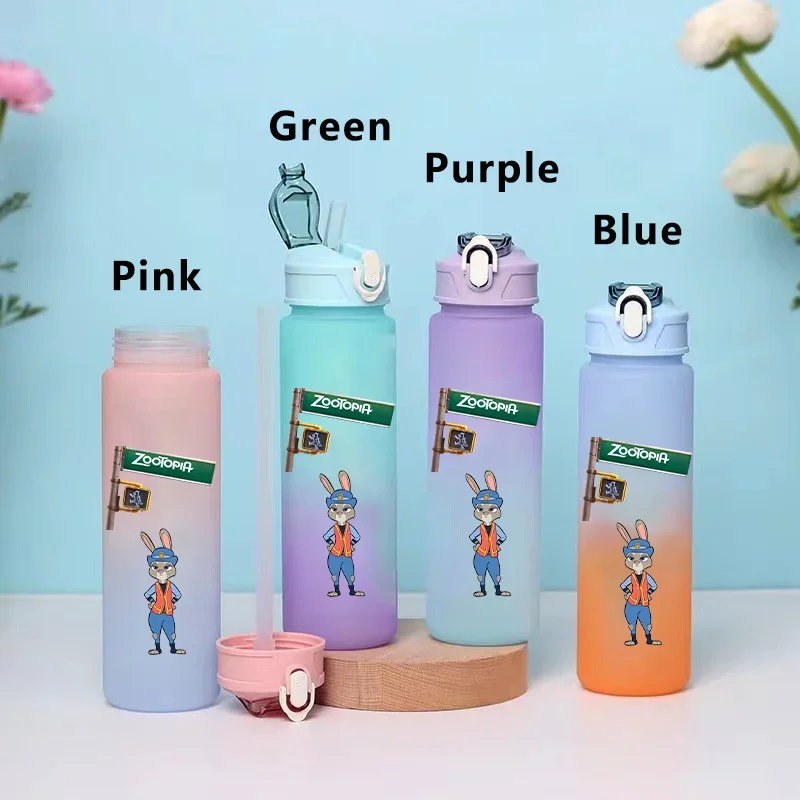 750ML Zootopia Cartoon Large Capacity Plastic Water Bottle Outdoor Sports Leak Proof Water Bottle Portable Gradient Water Cup