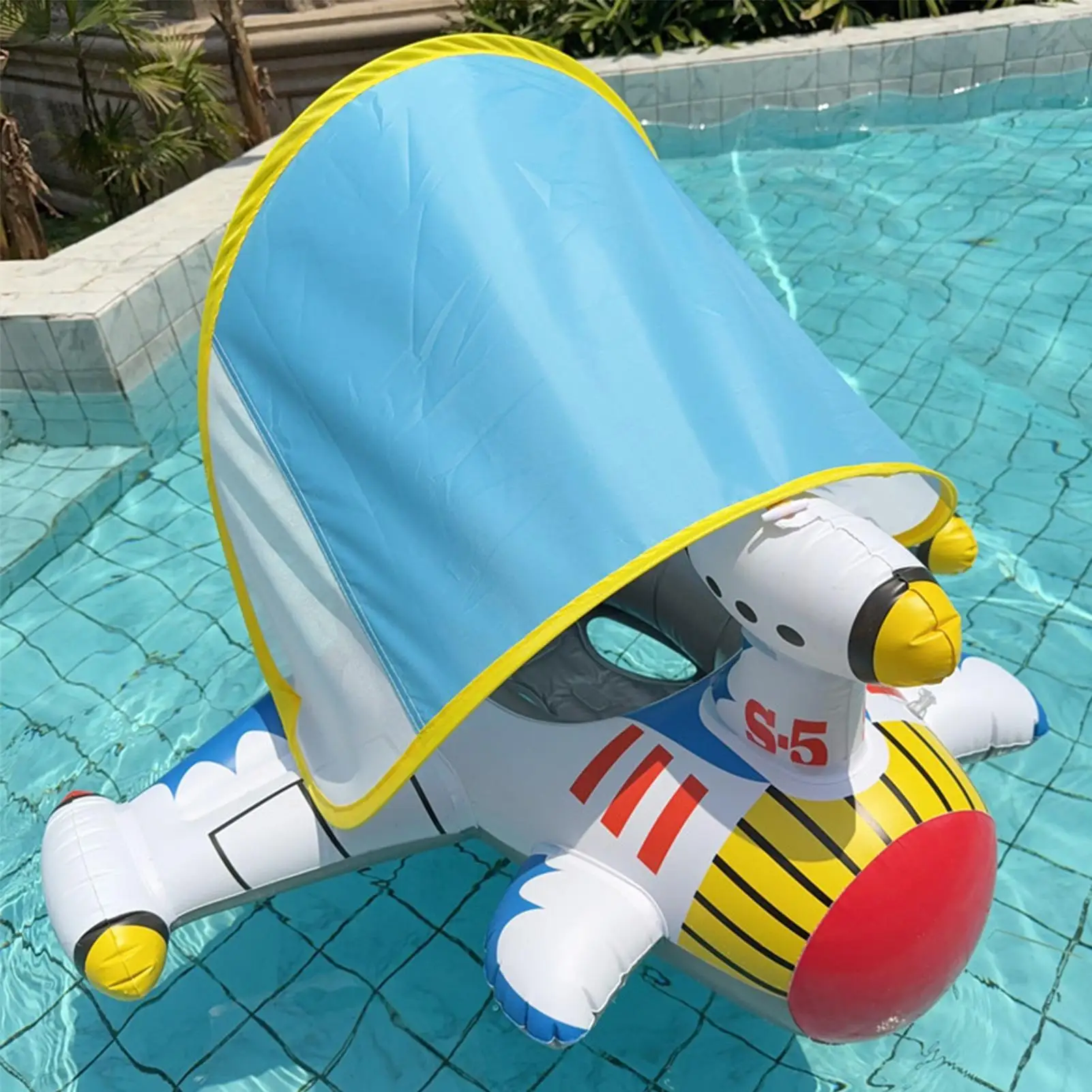 Flotteur de piscine pour bébé, anneau flottant en forme d'avion, radeau gonflable avec Protection solaire, auvent, jouets d'eau pour enfants âgés de 1 à 6 ans
