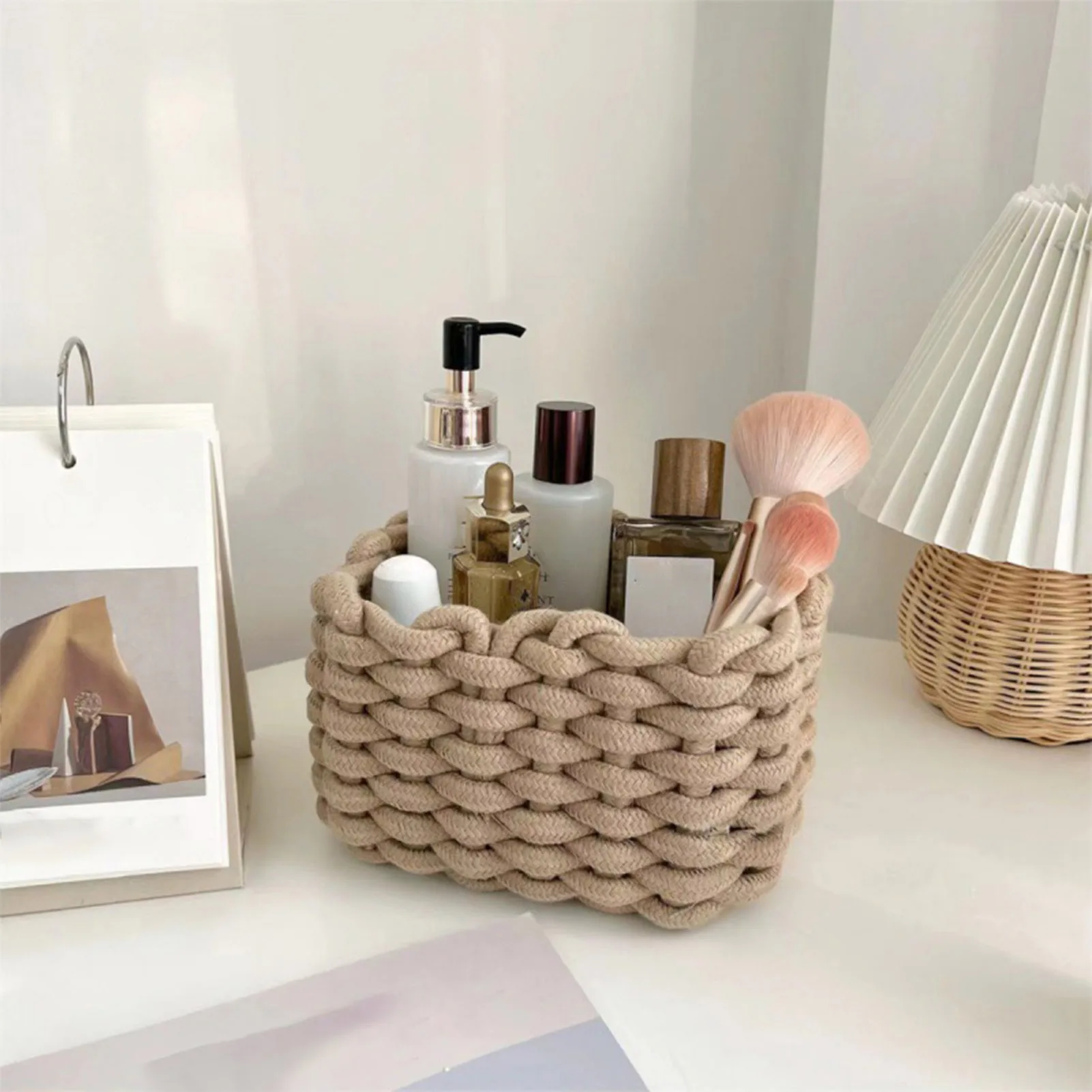 Handmade Cotton Organizer Basket Eco-Friendly Material Closet Rack Baskets for Home Bathroom Accessories