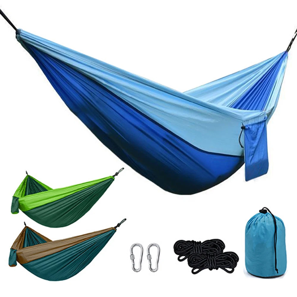 Single Person Portable Outdoor Camping Hammock With Nylon Color Matching Hammock High Strength Parachute Fabric Hanging Bed