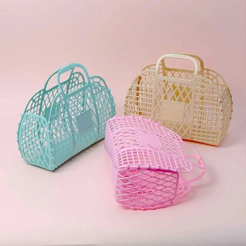 Large-capacity Hollow Jelly Bag Beach Holiday Portable Tote Bag Reusable And Easy To Clean Plastic Portable Bath Baskets