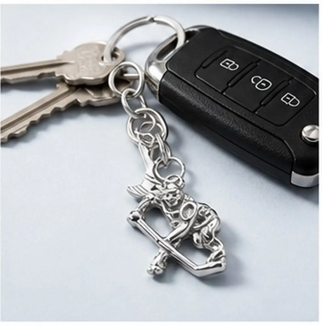 Sports Themed Hockey Player Keychain Metal Key Ring Pendant for Keys Bag Backpack Purse Handbag Lanyard Belt Gift for Boys