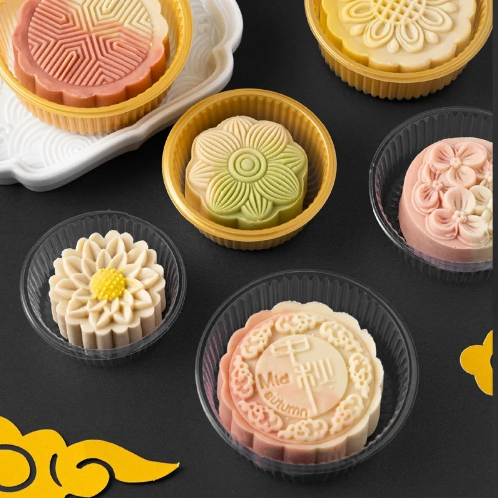 100pcs Round Mooncake Inner Tray Plastic Thickened Pastry Packaging Boxes Transparent/yellow Moon Cake Holder Egg Yolk Crisp