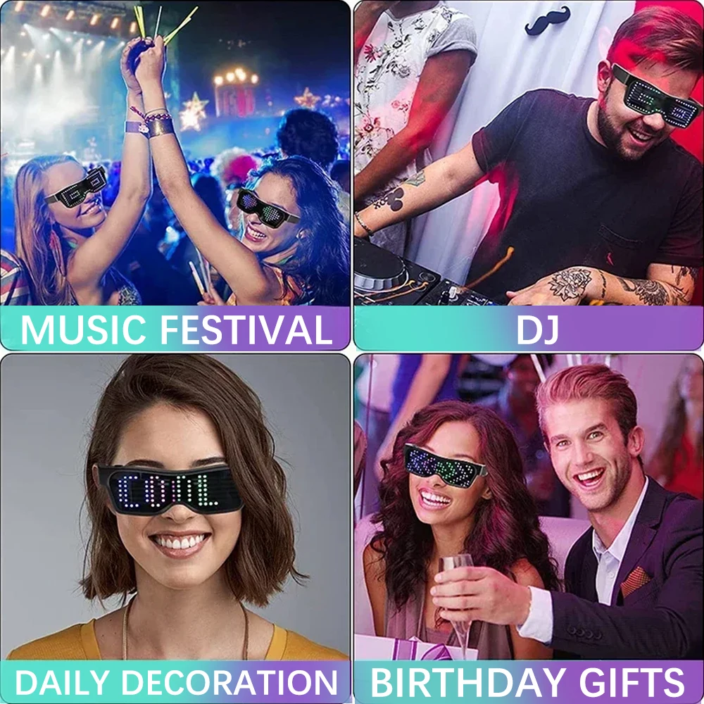 Portable DIY USB Futuristic Eyewear Prop For Party Bar Festival Performance LED Electronic Luminous Glasses APP Bluetooth