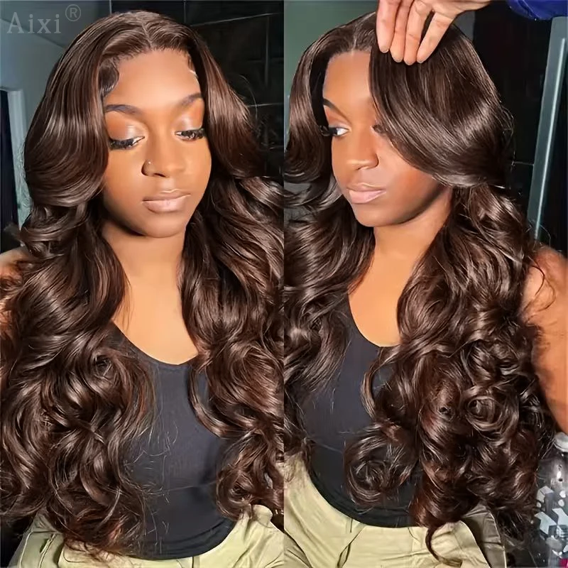 

36 Inch Chocolate Brown 13x6 Human Hair Wigs Lace Front Wig Brazilian Pre Plucked Dark Brown Body Wave Human Hair Wigs