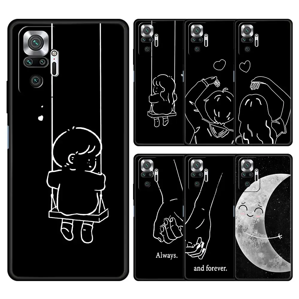 Couple Cartoon Aesth sun moon Phone Case For Xiaomi Redmi Note 14 13 12 5G 9S 9 10 11 Pro Plus 9T 14C 13C 12C 10C 9C 9A Cover