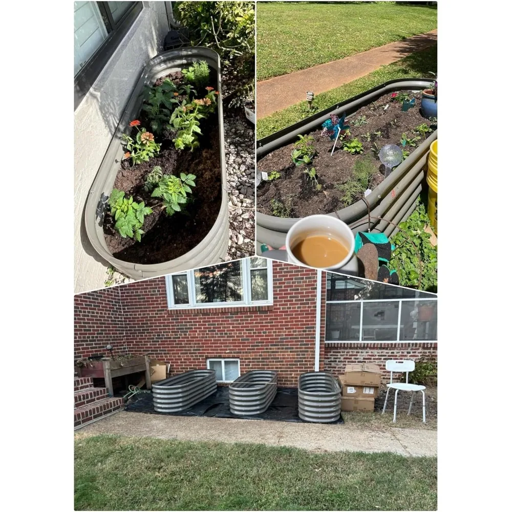 ANLEOLIFE 2 قطعة 6X2X1.5 قدم بيضاوية مستديرة مجلفنة أثار سرير الحديقة في الهواء الطلق لزراعة الخضروات والزهور والأعشاب، رمادي كوارتز