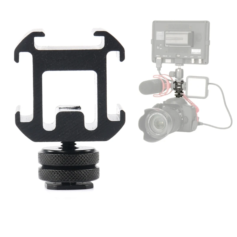 Triple Hot Shoe Mount Adapter Dual Screws Bracket Stand Holder for DSLR Camera for LED Video Microphone Monitor Flash Light