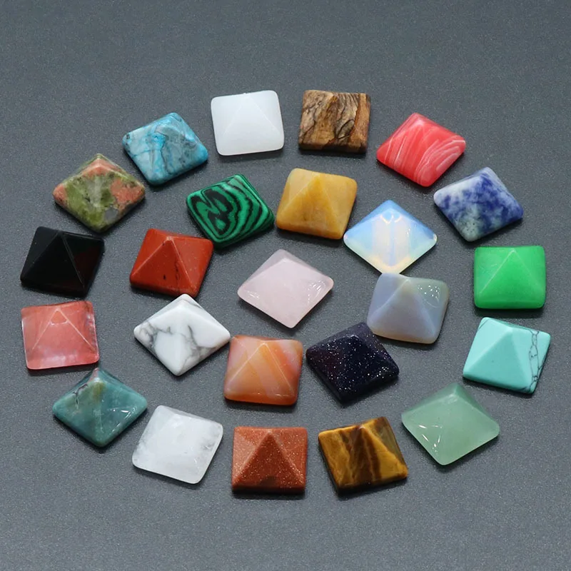 Fashion 14MM pyramid cab cabochons mixed natural stone beads 50pcs for Jewelry making Earring Pendant accessories No hole