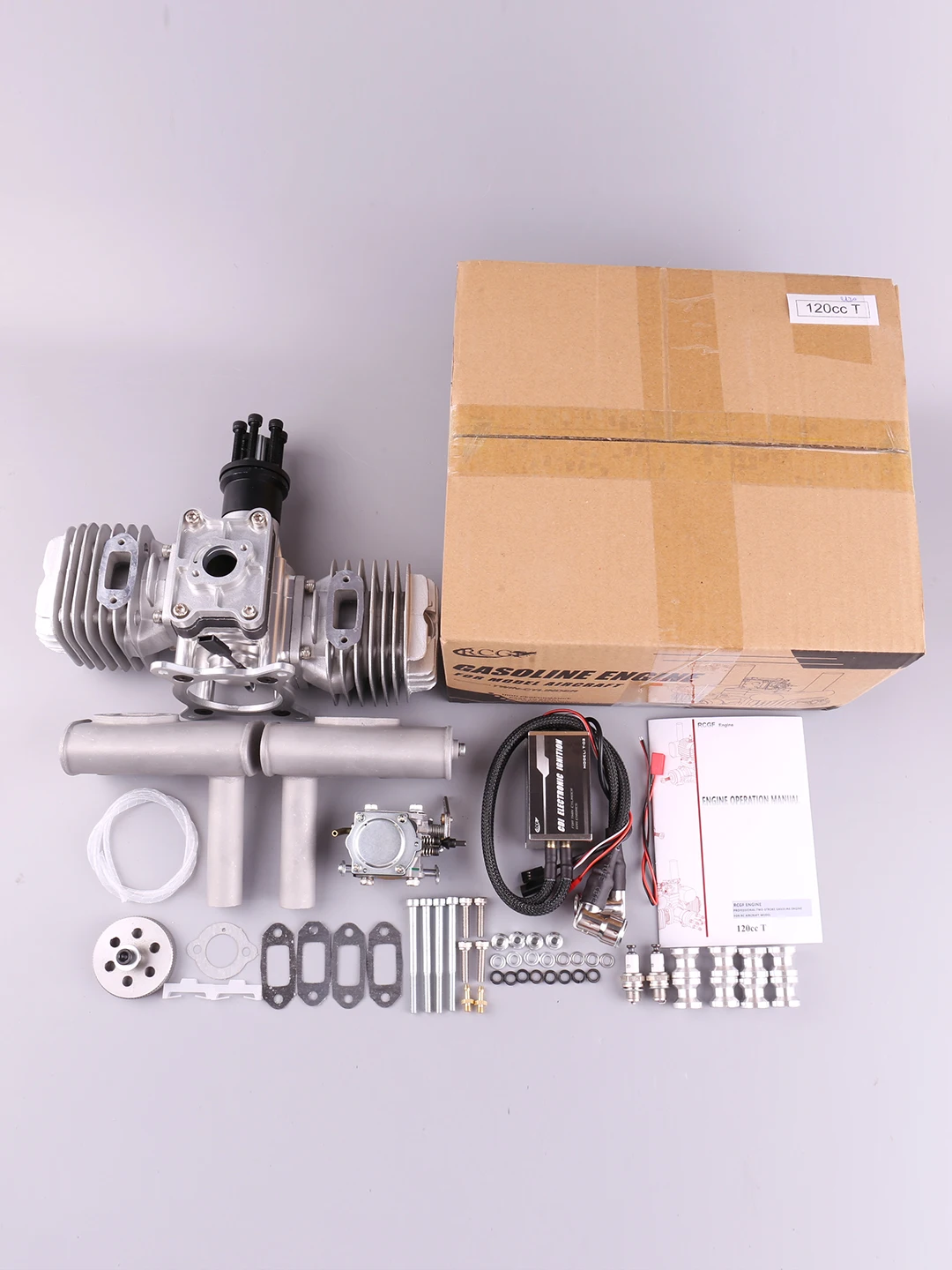 VVRC RCGF 120cc Twin Cylinder Petrol/Gasoline Engine Dual Cylinder with Muffler/Igniton/Spark Plug for RC Model Airplane