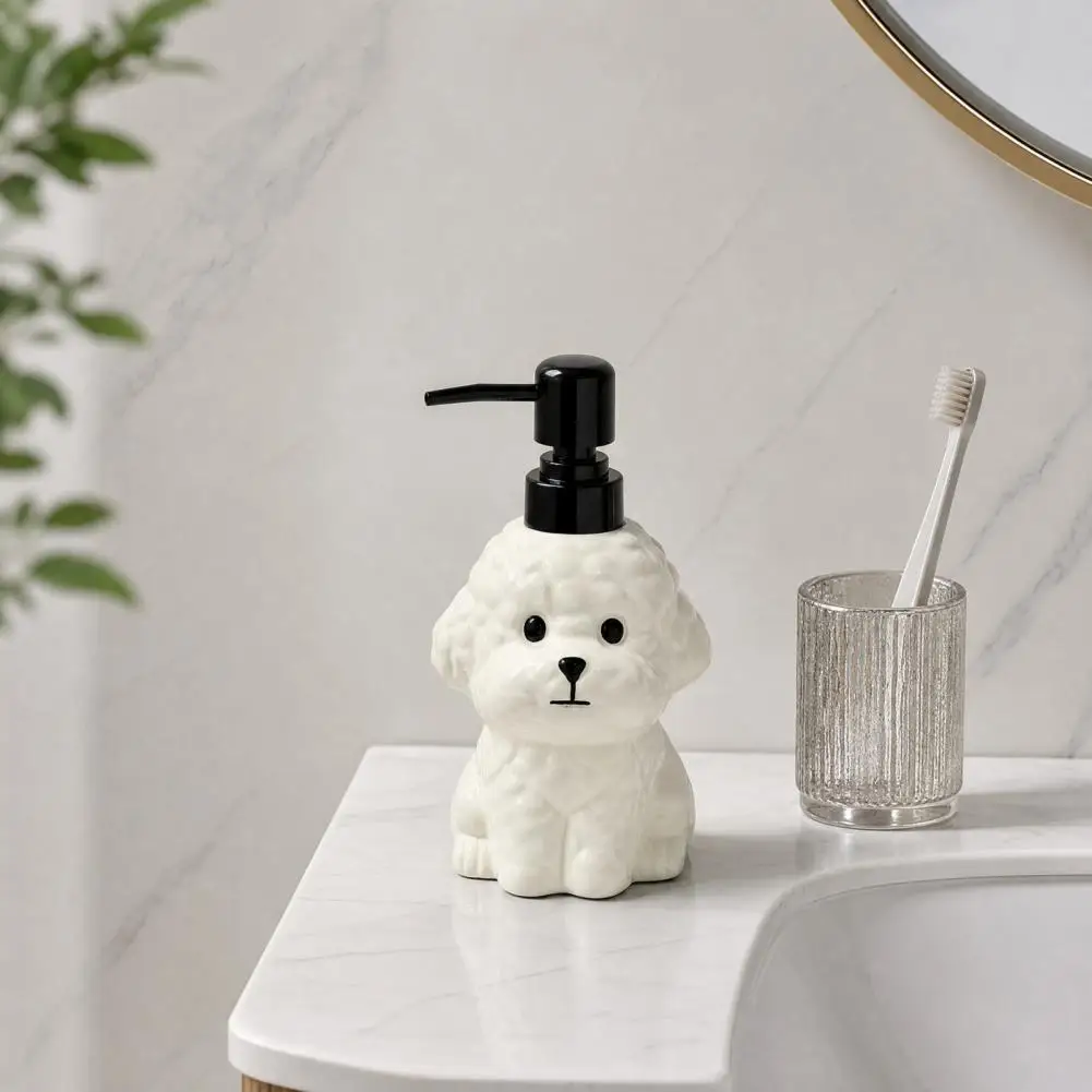 Durable Soap Dispenser Ceramic Soap Dispenser 400ml Ceramic Dog Soap Dispenser with Plastic Pump Puppy-shaped for Bathroom