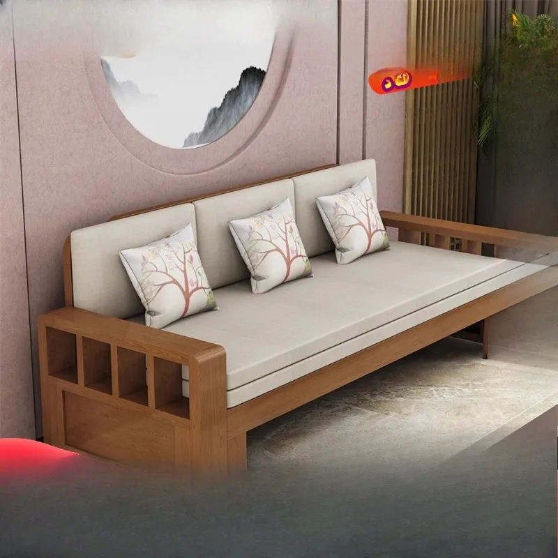 

Simple solid wood sofa bed dual-purpose small apartment multi-function foldable push-pull three-person sitting and sleeping dual