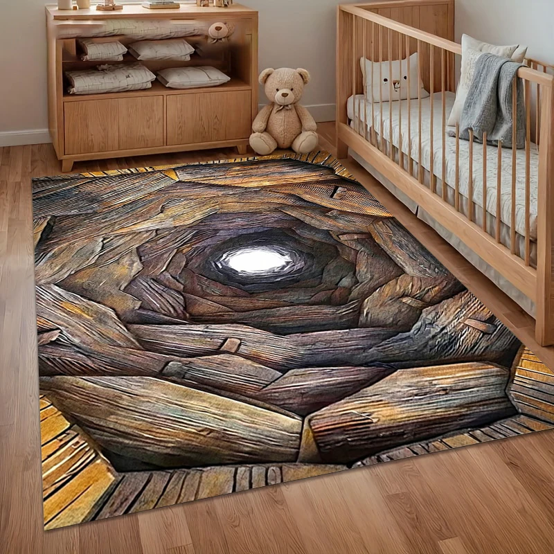 3D Rugs for Bedroom Wooden Tunnel Illusion Carpet Non-Slip Durable Floor Mat Home Carpets for Living Room Washable Alfombra Gift