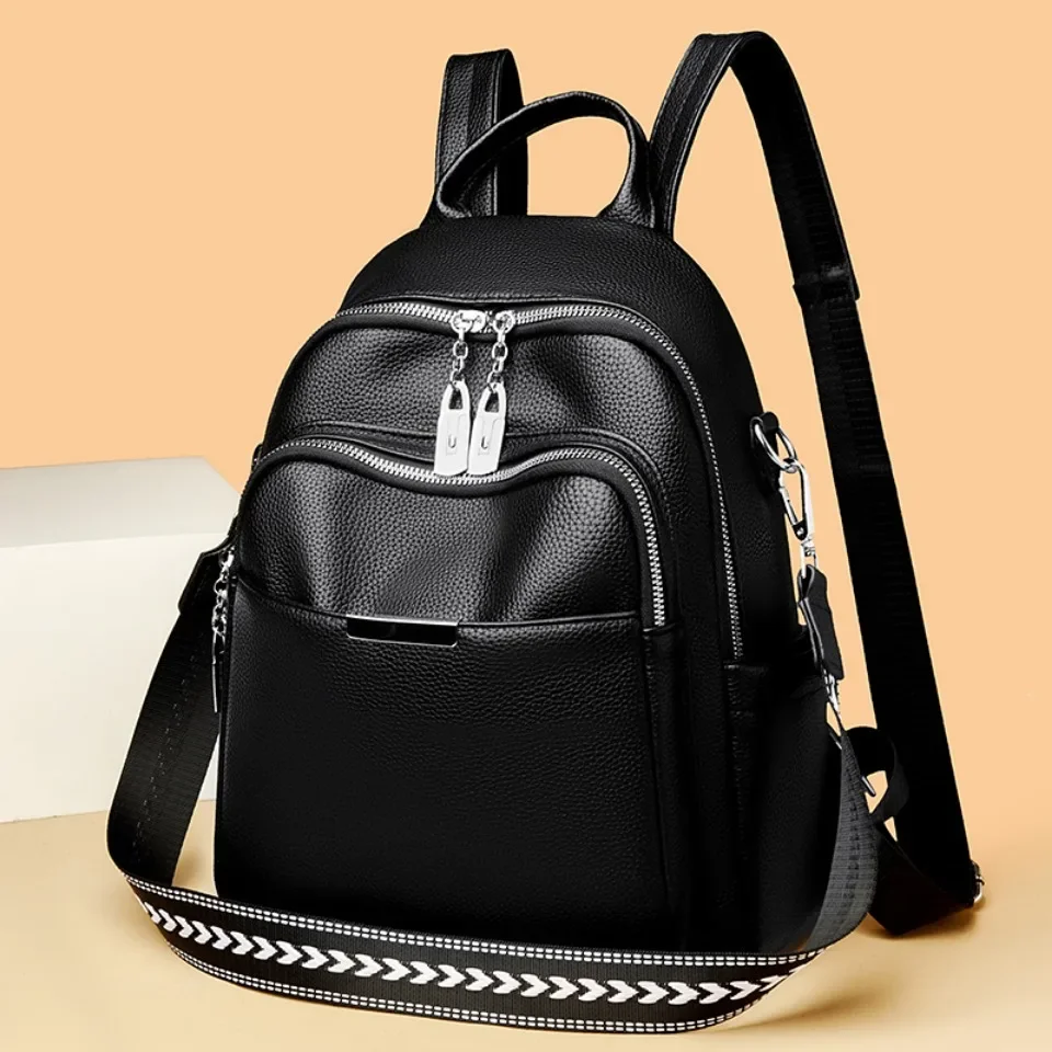 

Women's High Quality Backpack Luxury Designer Soft Leather Rucksack Solid Color Student School Bag Ladies Commuting Sac A Dos