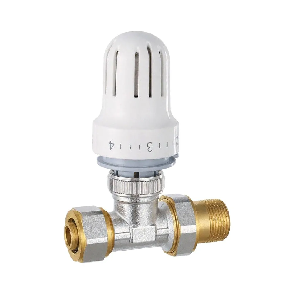 Brass Thermostatic Radiator Valve Straight Temperature Control Fitting For Central Heating System Easy Install