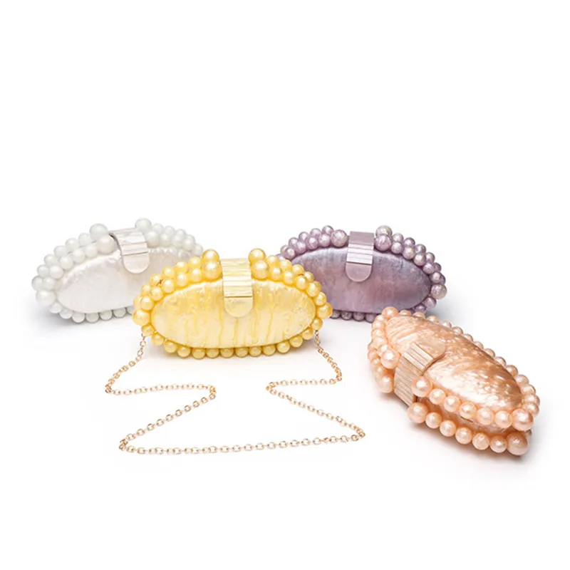 2025 New Elegant Pearl Marble Acrylic Clutch Bag Women Prom Evening Party Egg Shape Handbags Lady Wedding Shoulder Crossbody Bag