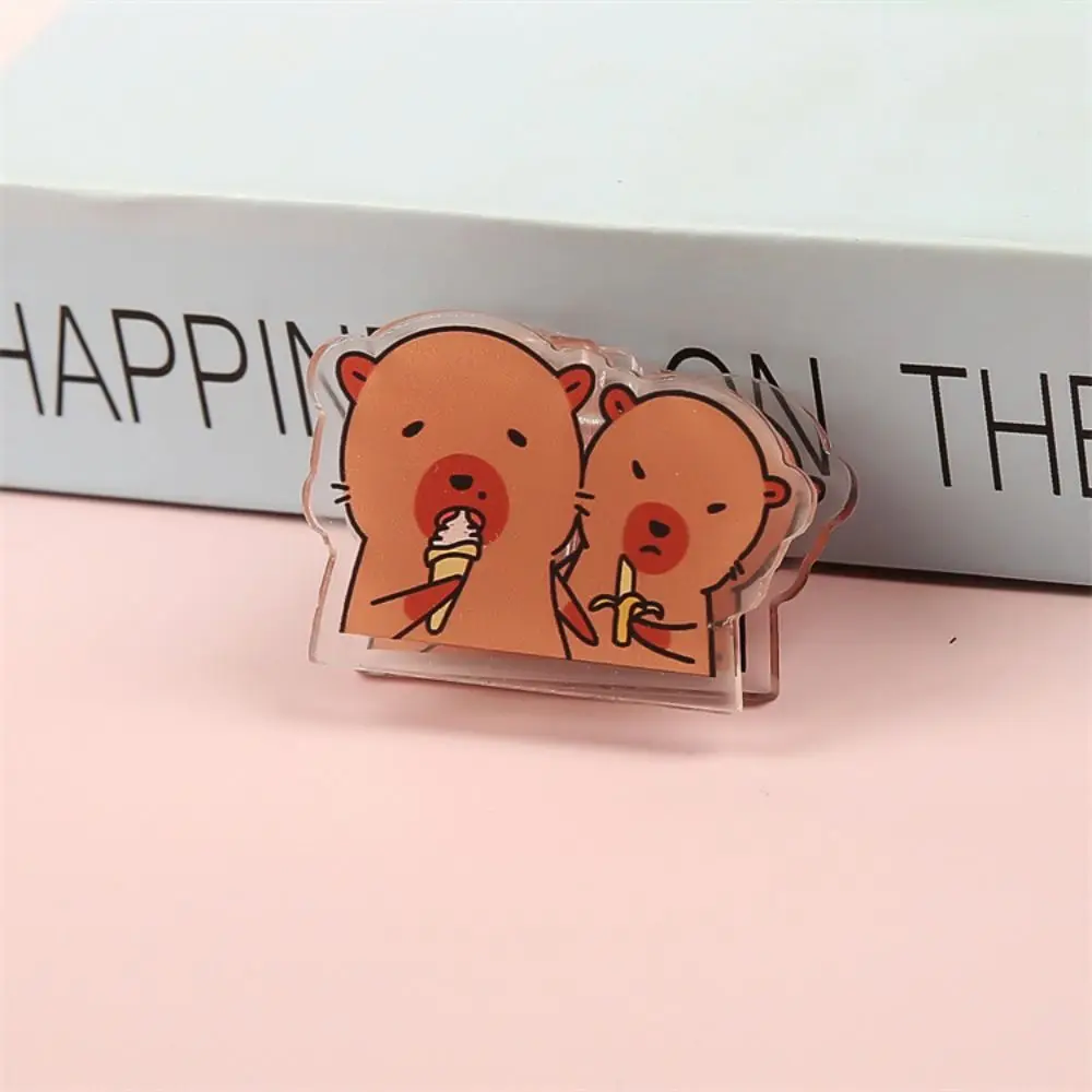 9Pcs Portable Cartoon Capybara PP Clip Mini Double-sided Cartoon Memo Clip Photo Clamp Bookmark Acrylic Paper Clip Kids