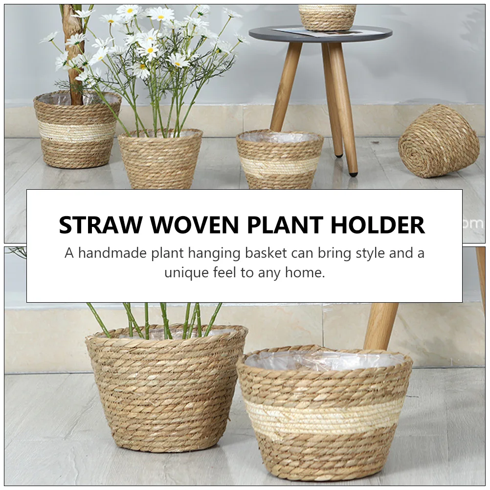 

Straw Woven Flower Pot Basket 18cmDia 13cmBottom 15cmHeight Natural Grass Planter Decor Flower Basket Plant Holder Storage