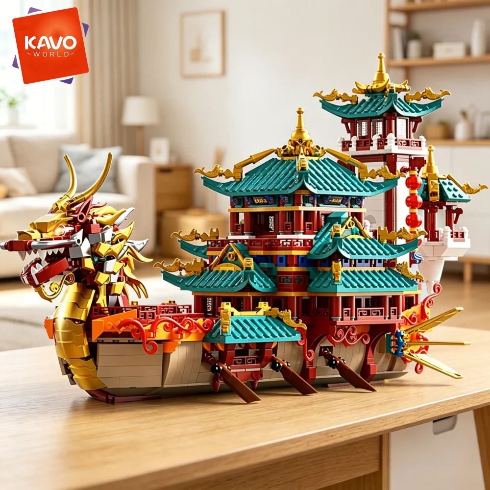 

KAVOWORLD 2453pcs Large Chinese Dragon Boat Model With LED Light Building Toys Set Ancient Imperial Palace Architecture Traditional Chinese Culture Building Toys Ideal Gift for Cool Boat Festival & Birthday Home Office Decor