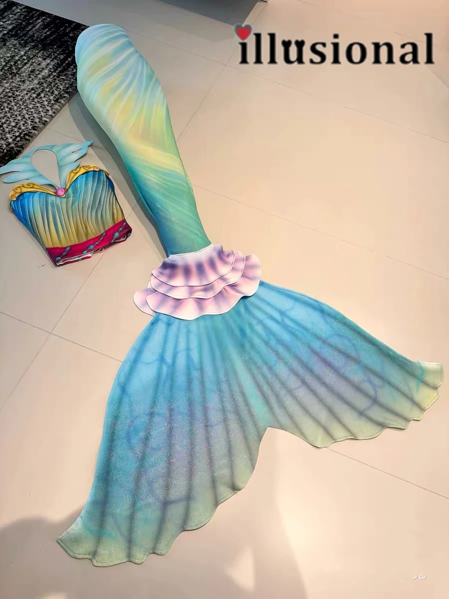illusional Fairytopia Fish tail cosplay costume diving suit swimsuit mmermaid dress summer view 6