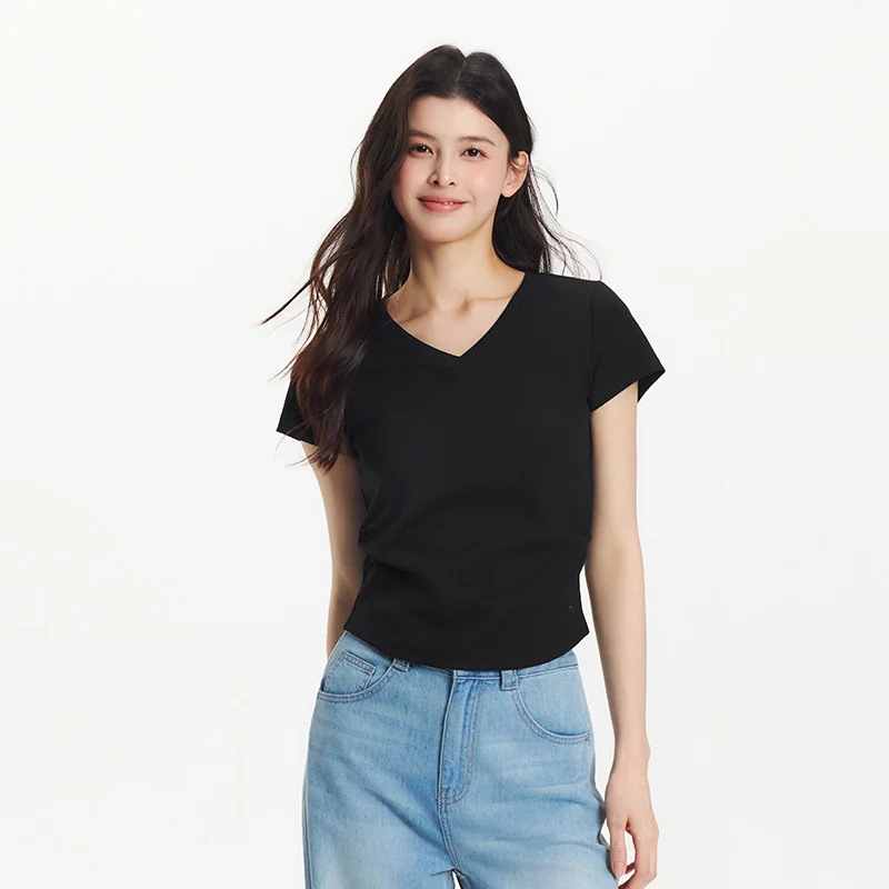 Semir تي شيرتات قصيرة الاكمام المرأة اقتصاص سليم صالح الكتف صالح تصميم 2025 جديد الصيف المطرزة تنوعا لملابس أنيقة #5