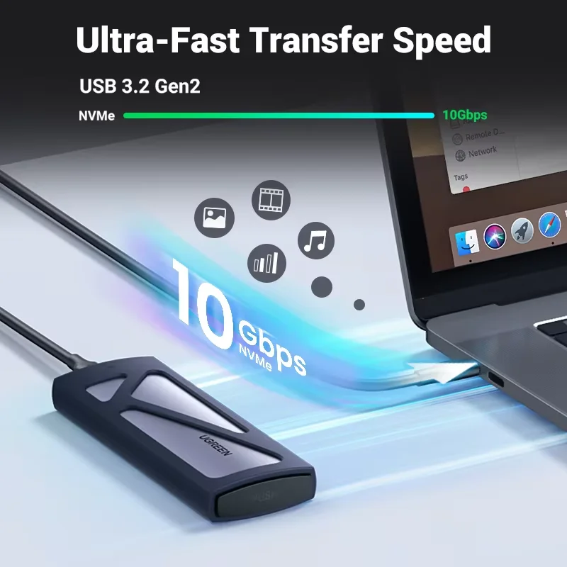 UGREEN M2 SSD Case M.2 NVMe PCIe 10Gbps USB C 3.2 Gen2 SSD Enclosure Tool-Free External SSD Adapter Supports M and B&M Keys